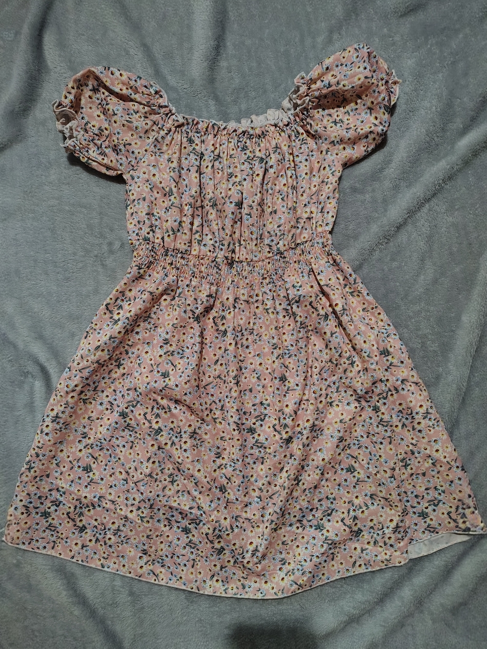 Girls Floral Puff-Sleeve Smocked Dress in Pink